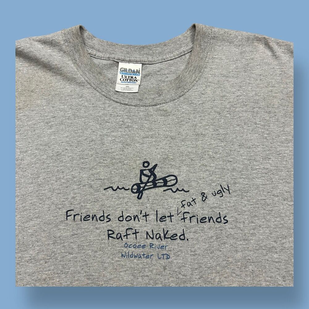 Vintage Funny Shirt Rafting Naked y2k Graphic Tee Camping Humor Gray XXL